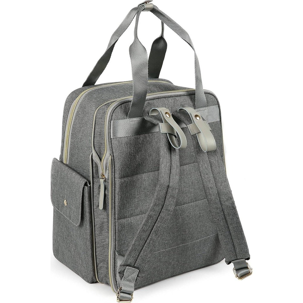 Dabney Lee Expandable Backpack Diaper Bag Grey Bunny Print Change Mat NWT - Picture 7 of 16